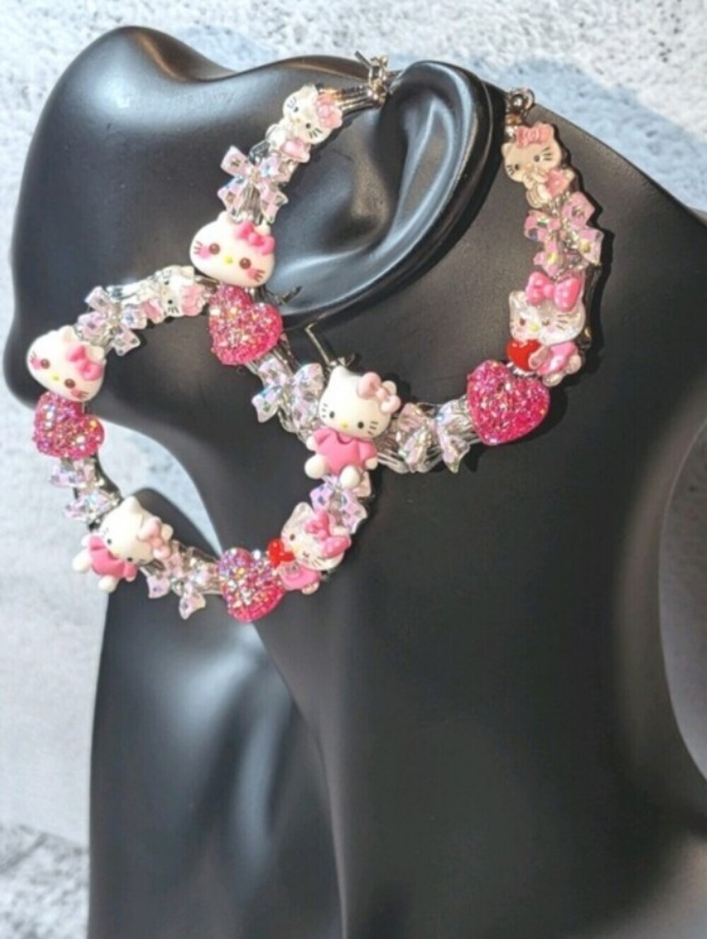 Hand CRAFTED Pink Charm Hoop Earrings